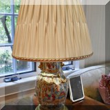 DL02. Pair of famille rose lamps with shades. 25”h 